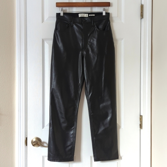 Abercrombie & Fitch Vegan Leather Ankle Straight Ultra High Rise Pants Black 27 - Picture 1 of 15